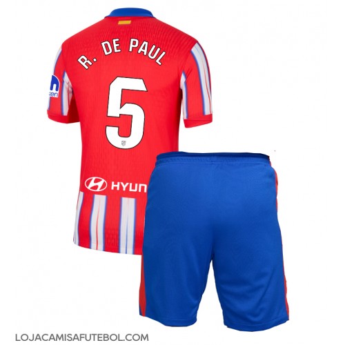 Camisa de Futebol Atletico Madrid Rodrigo De Paul #5 Equipamento Principal Infantil 2024-25 Manga Curta (+ Calças curtas)